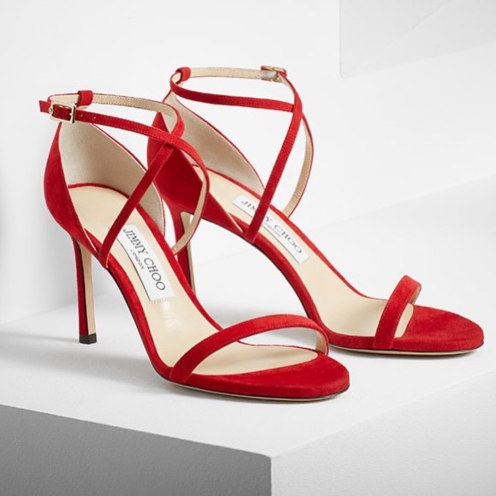 Jimmy Choo Hesper Red Suede Strappy Sandals 10 / 40